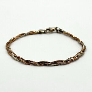 Sterling Silver Two Tone Braided Bracelet 925 Italy